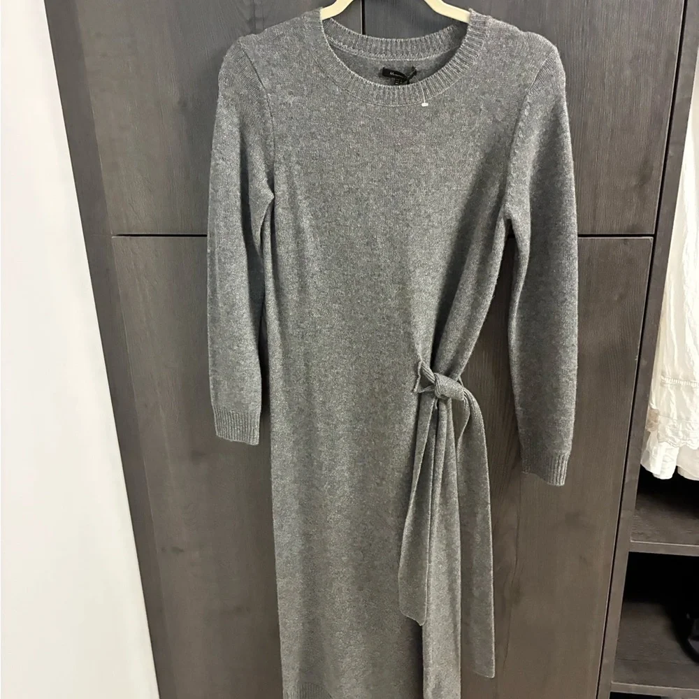Massimo Dutti Gray Long-Sleeve Tie-Waist Knit Dress - Picture 4 of 4